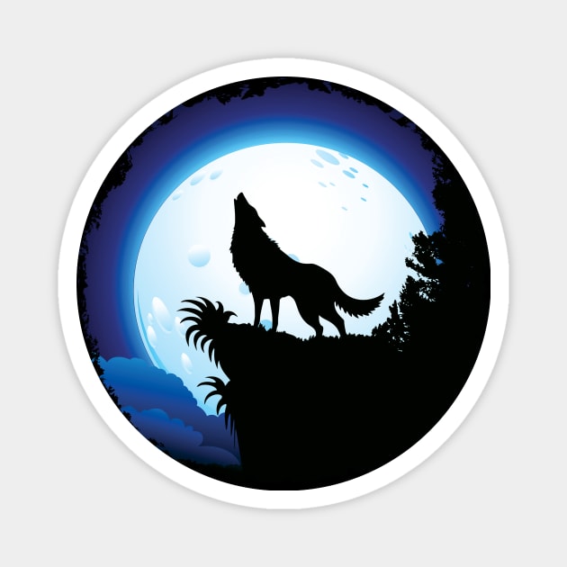 Wolf Howling at Blue Moon Magnet by BluedarkArt